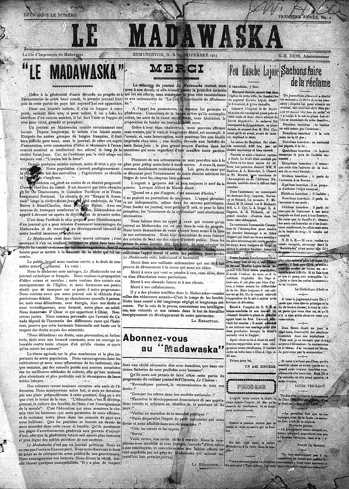 Le Madawaska New Brunswick Historical Newspapers Project